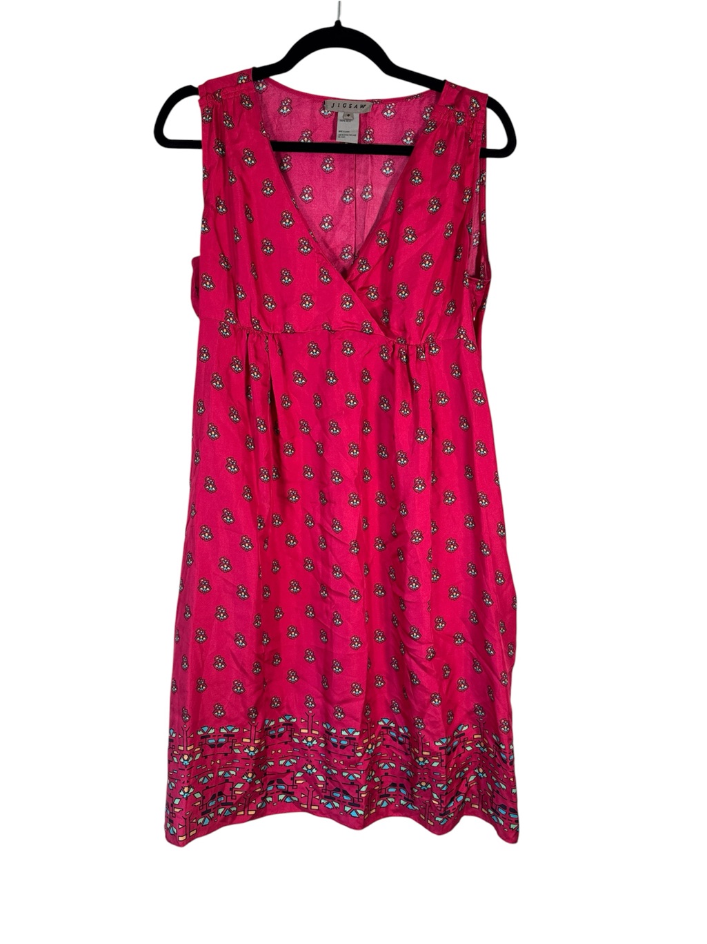 Jigsaw Pink Paisley Silk Mini Dress Womens 8 Quiet Luxury Boho Sleeveless